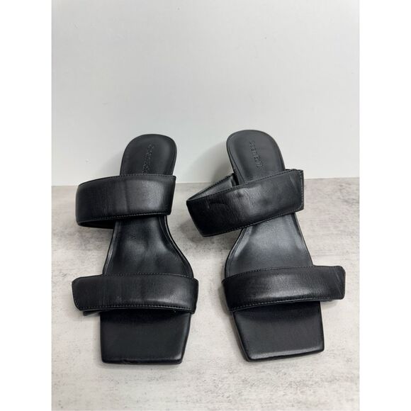 Open Edit Sandals Size 7.5 Qarly Heeled Black Open Square Toe Slip On Heels - Picture 4 of 8